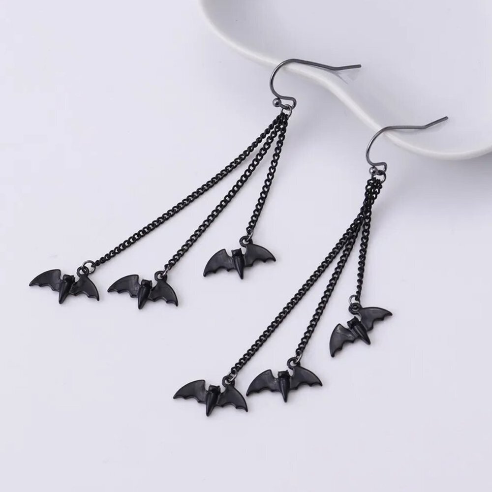 Jewelry earrings Halloween bat black long statement fun punk fashion new
